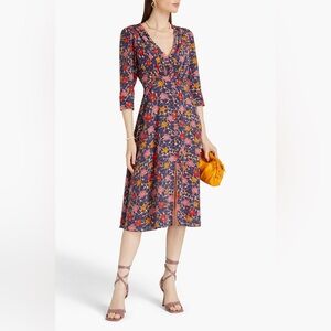 Saloni Eve Silk Crepe de Chine Midi Dress, US 4